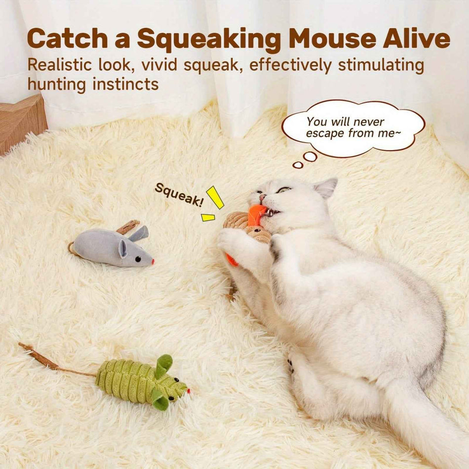 3pcs Squeak Mice Toys Interactive Catnip