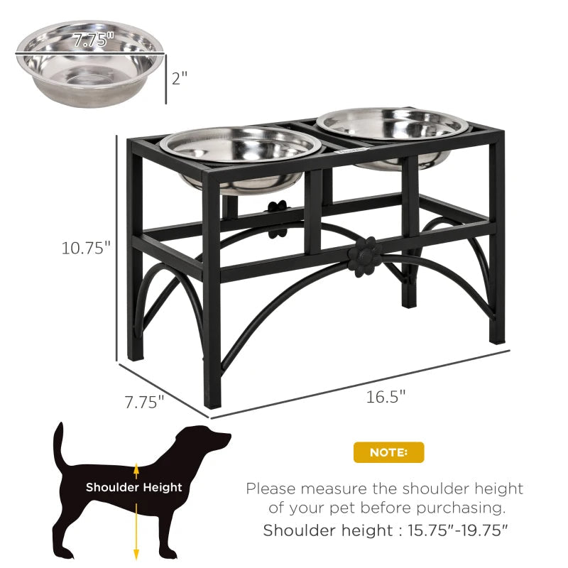 Double Stainless Steel Heavy Duty Dog Food Bowl Elevated Pet Feeding