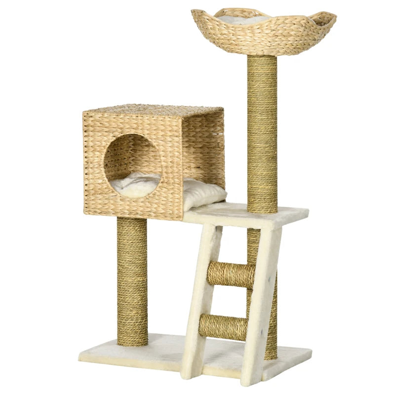 PawHut Cattail Weave Cat Tree For Indoor Cats Kitty Tower With Rattan