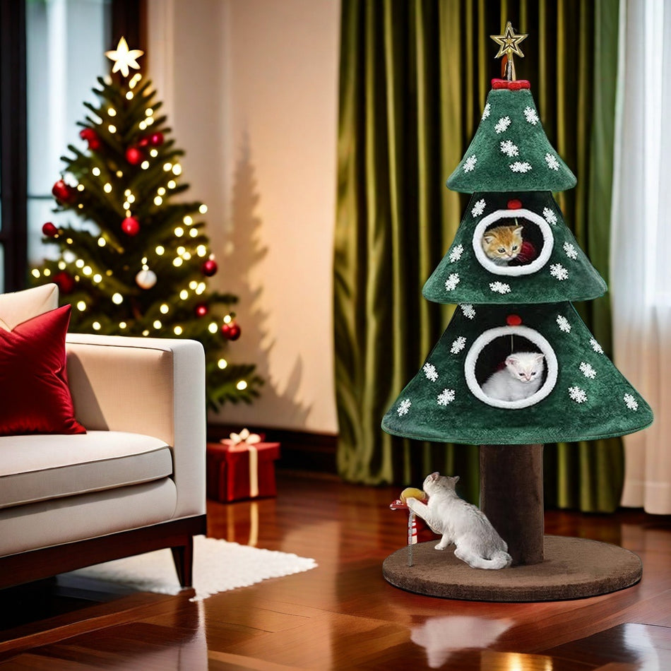 Christmas Cat Tree With 2 Cat Houses, 52 In Cat