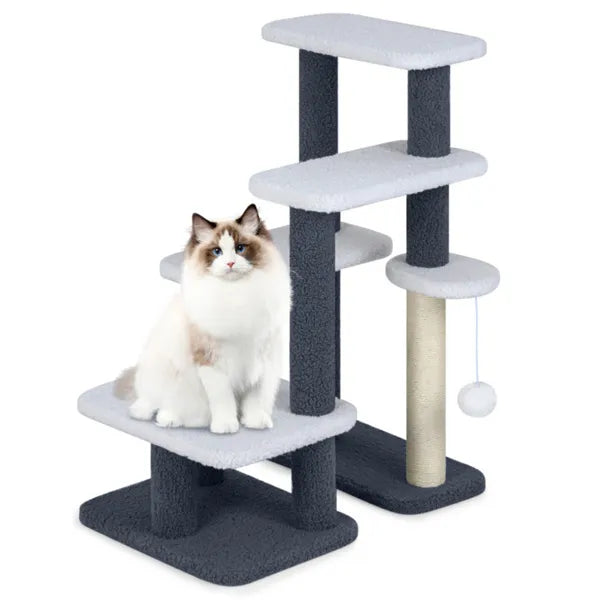 2-in-1 Cat Stairs & Tree With Sisal Scratching Post, 4 Levels Pet