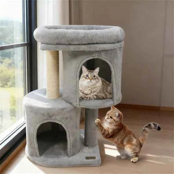 26" Compact Cat Tree With 2 Condos & Sisal Scratching Posts, Anti-Tip Cat Tower For Small Spaces