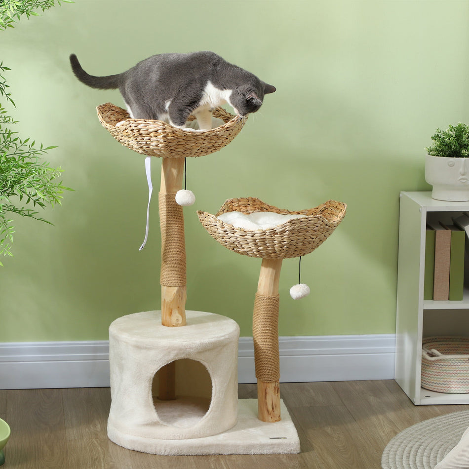 37 Inch Modern Cat Tree w/ Wooden Scratching Posts, Condo, Beds,