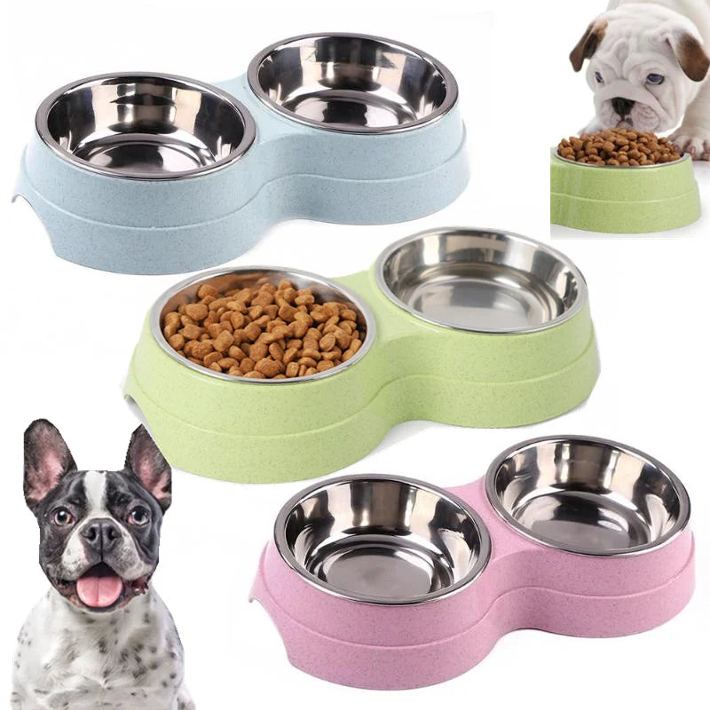 Double Bowls Stainless Steel Feeder Dish
