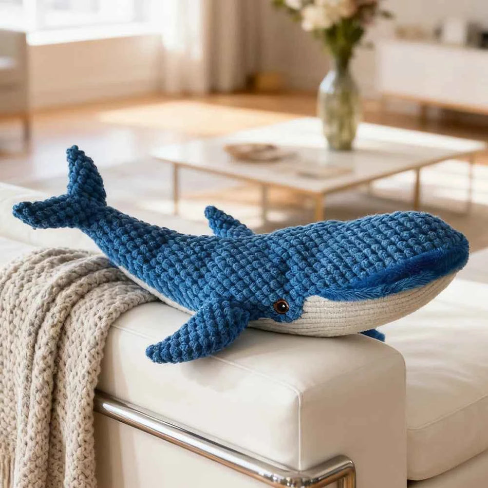 Pet Chew-Resistant Plush Interactive Toy with Sound, Whale-Shaped, Suitable for Large, Medium, and Small Pets Like Cats and Dogs, Double-Layer Fabric, Built-In Airbag