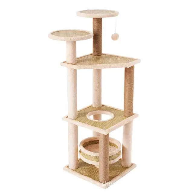 Large Pet Cat Sisal Scratching Tree  Five Tower Houses Scratches Climbing Rattan Mat Pet Cat Tree