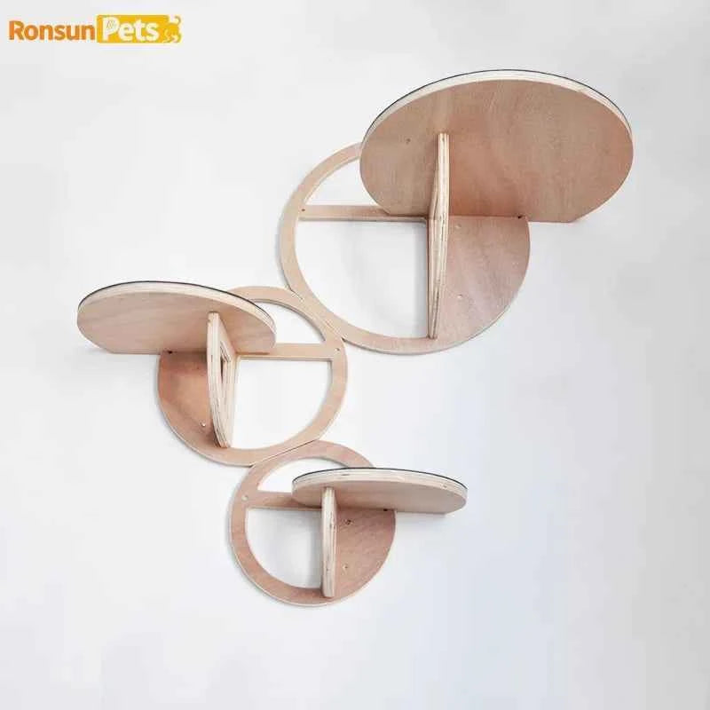 Cat Wall Climbing Set Things for Cats Toys Wood Cat Trees & Climbing Towers Pet Products Cat Hiding House Kitten Accessories