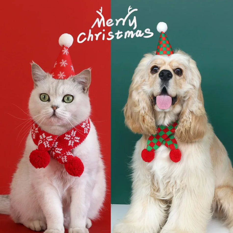 Pet Christmas Set Hat Scarf