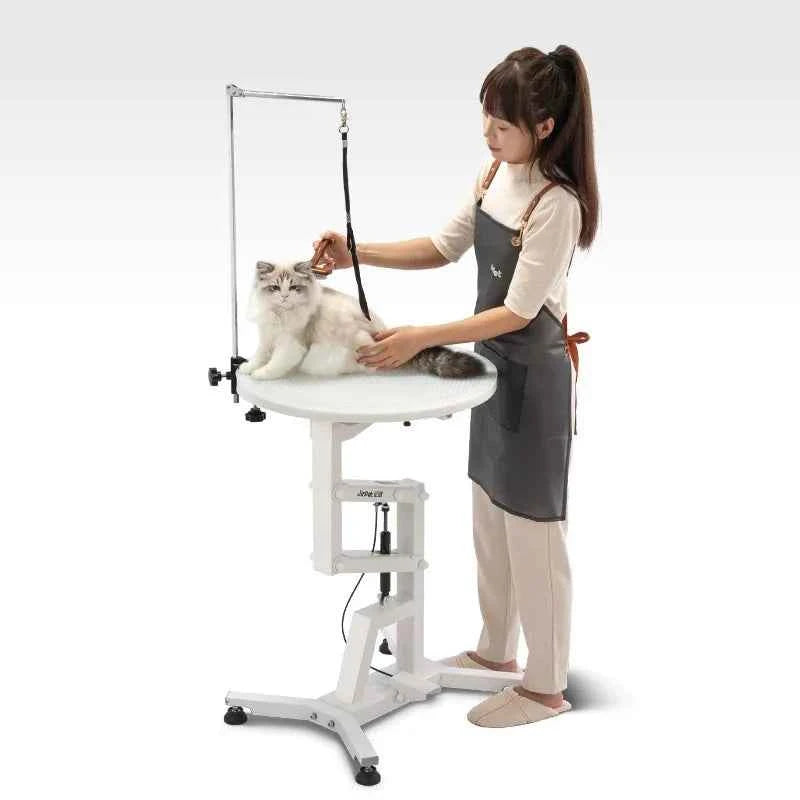 Pet Gentle Luminous Grooming Table Folding Pneumatic Lift Rotatable Pet Stores Shearing Grooming Beauty Round Table Pet Products