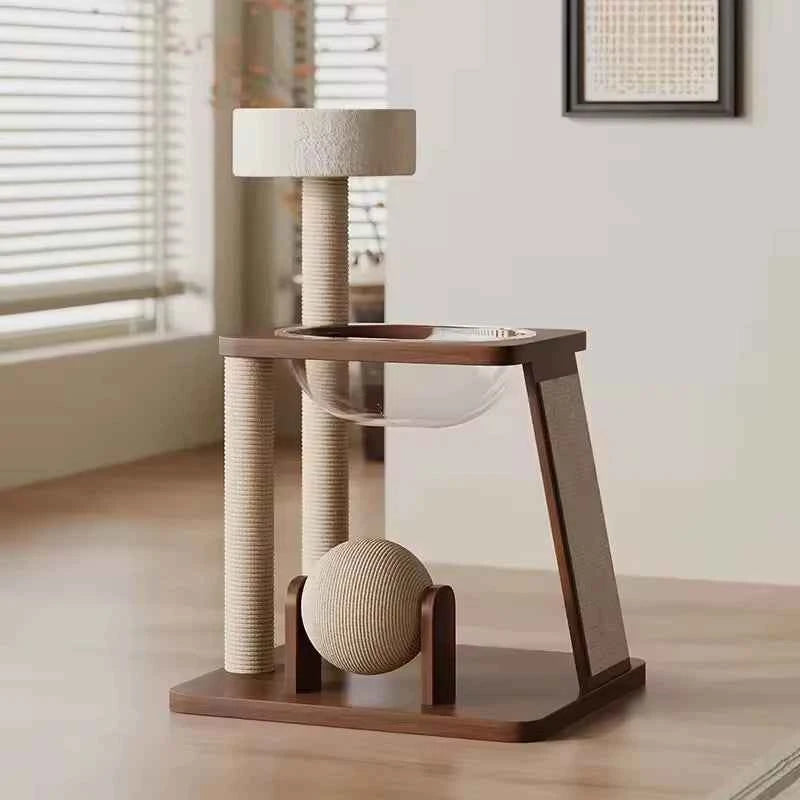 Luxury Modern House Tower Wood Pet Scratcher Large Wooden Climbing Towers Sisal Cat Climbing Frame Cat Tree with Plush Cat Nest