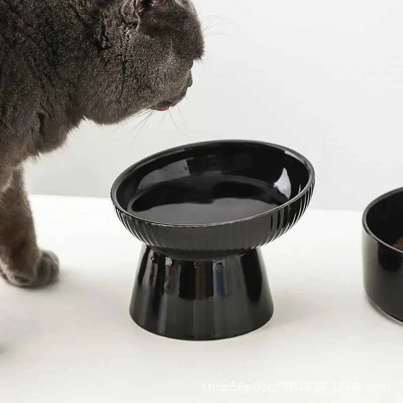 Food Water Bowl Pet Animal Ceramic Eating Dishes Cat Feeder High Foot Black Color Puppy Kitten Bowls Dog Accessories
