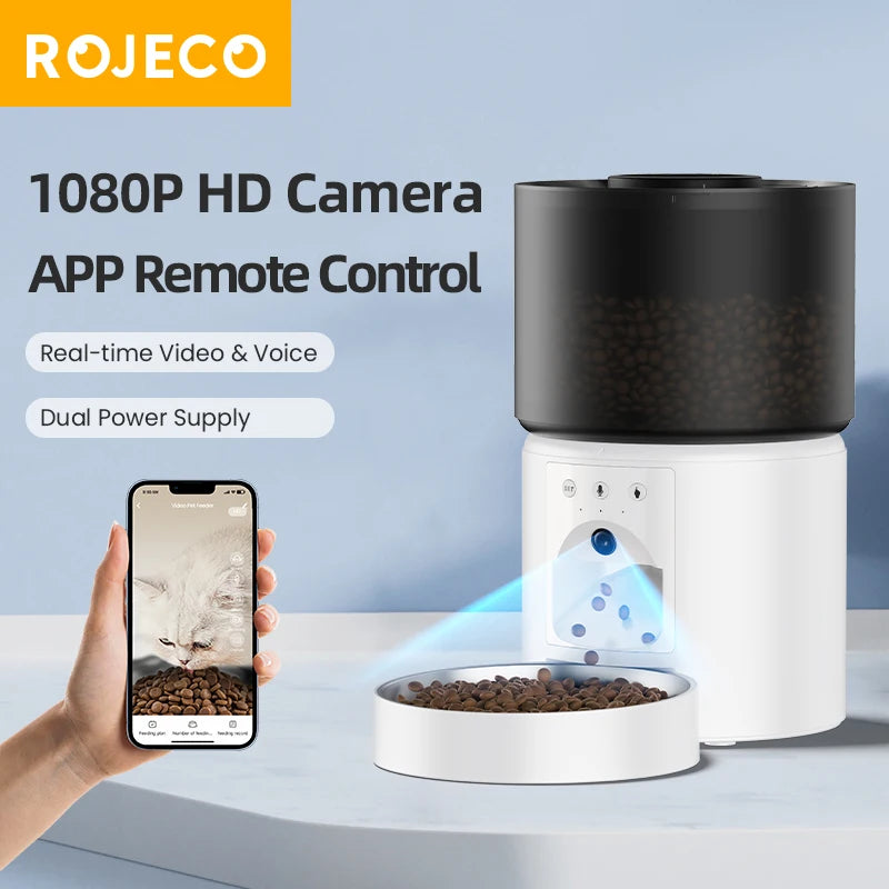 Rojeco Automatic Dog Feeder With Camera Video Pet Food Dispenser