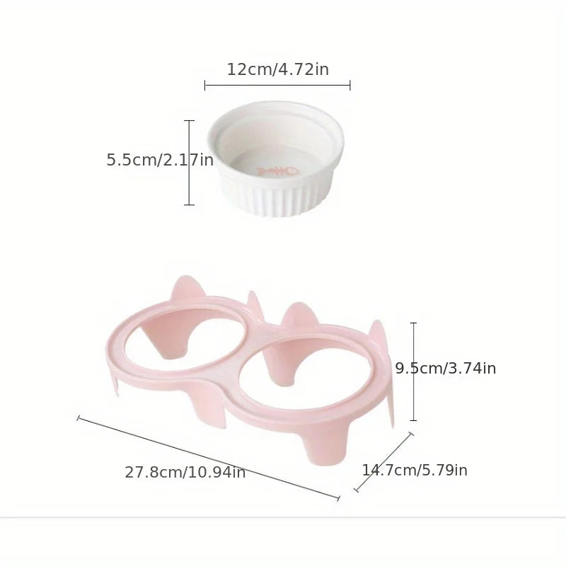 Ceramic Feeding Bowl Double Bowl Inclined