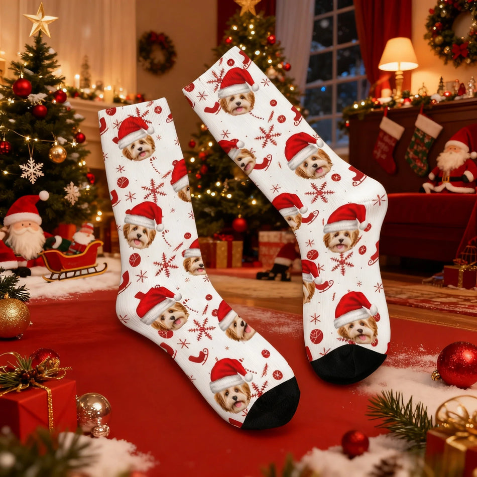 Custom Christmas Socks Using Pet Photo Personalized Holiday Dog