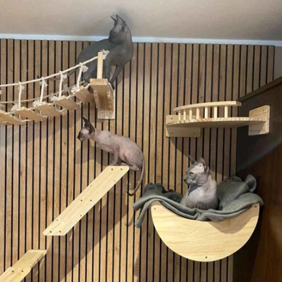 Wall Mounted Pet Furniture Cat Climbing Ladder Pet Wall Hammock, Indoor Activities, Sisal Cat Scratching Post
