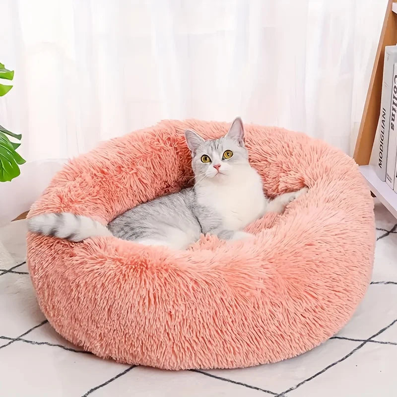 1Pc Comfortable Striped Plush Pet Bed, Suitable For Cats