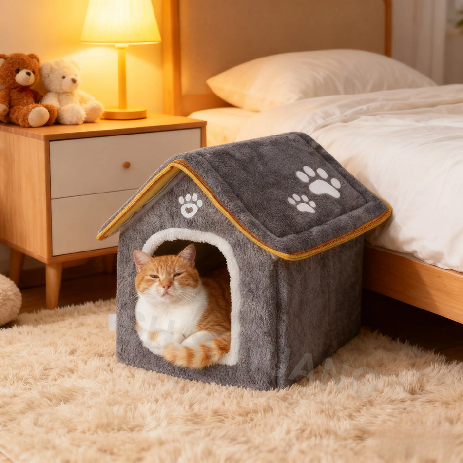 Foldable Pet Bed House For Cats,With Fully Enclosed Design,Cute