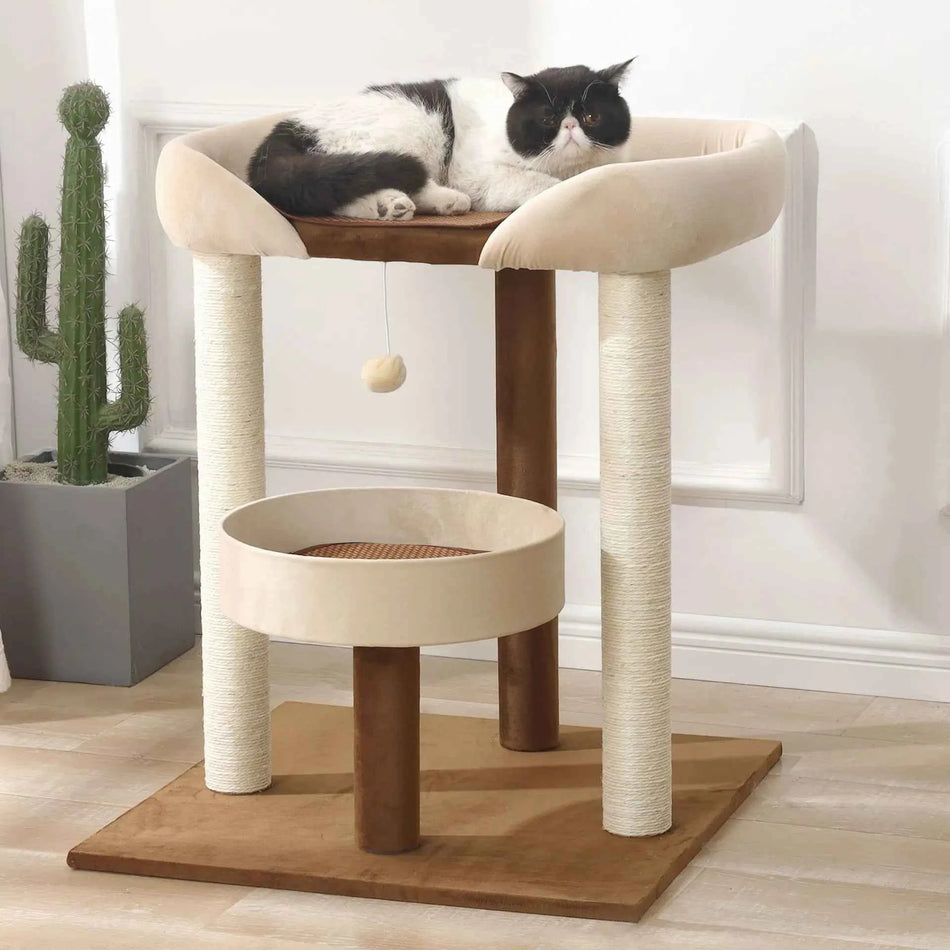 OEM Modern Large Cat Tower Scratcher Solid Wood Pet Furniture New Large Tower Scratching Post Toy for Cats
