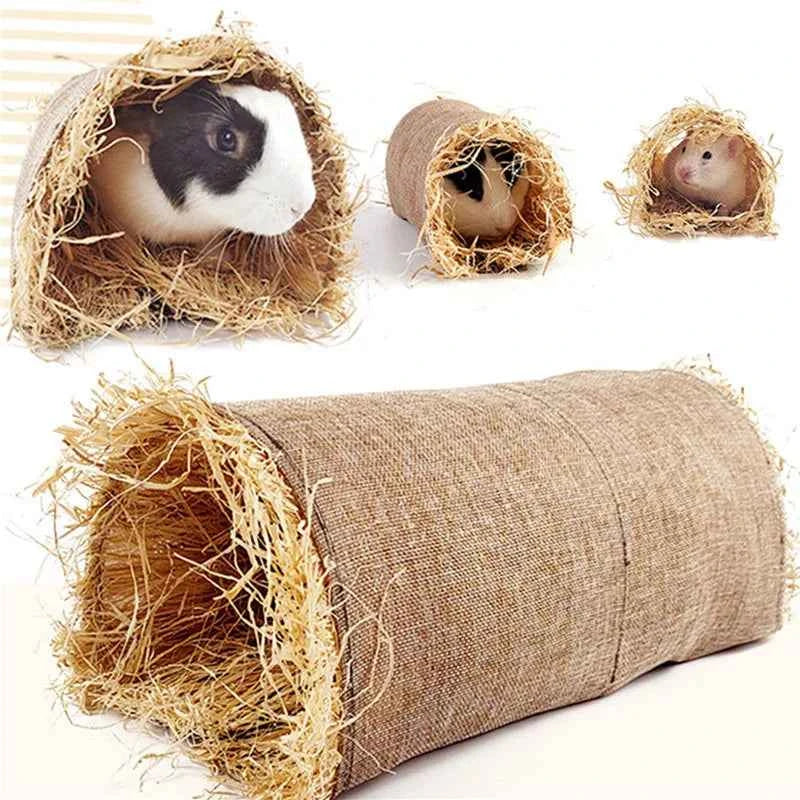 Rabbit Hideaway Toy Grass Straw Bunny Toy Tunnel Hamster Accessories for Guineapig Chinchilla Ferret Rats Rodent Animal Pet Cage