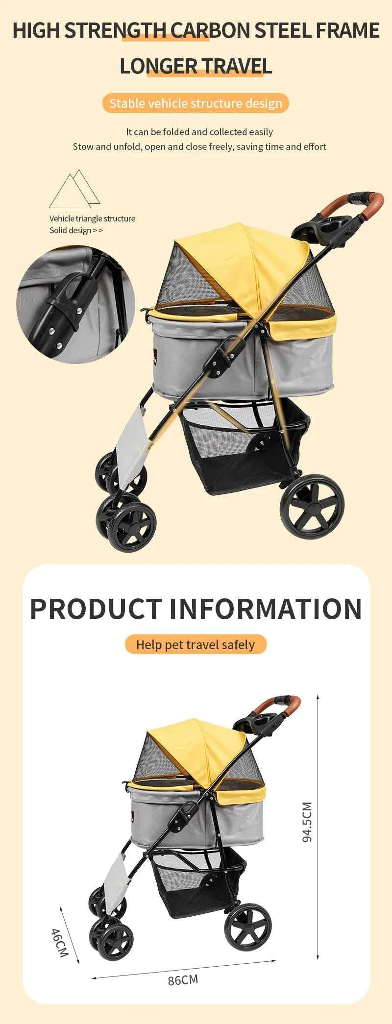 Travel-friendly 4-Wheel Pet Trolley Dog Stroller And Cat Cart Carrier Comfortable Convenient Pet Stroller Bag For Cats Dogs