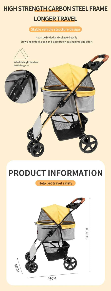 Travel-friendly 4-Wheel Pet Trolley Dog Stroller And Cat Cart Carrier Comfortable Convenient Pet Stroller Bag For Cats Dogs