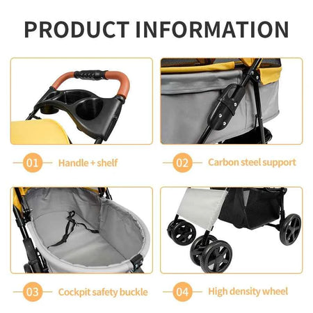 Travel-friendly 4-Wheel Pet Trolley Dog Stroller And Cat Cart Carrier Comfortable Convenient Pet Stroller Bag For Cats Dogs