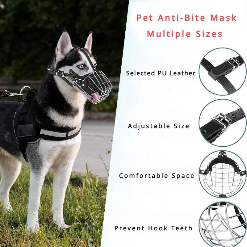 Anti Bite Metal Muzzle Breathable Leather
