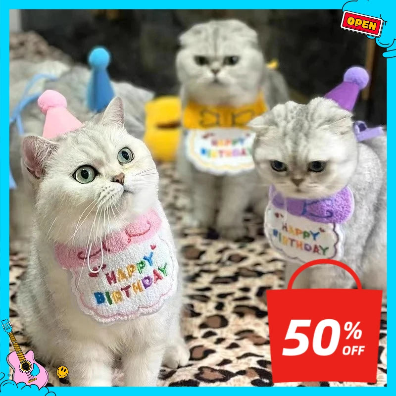 Pet Birthday Costume Set With Party Hat & Bib,