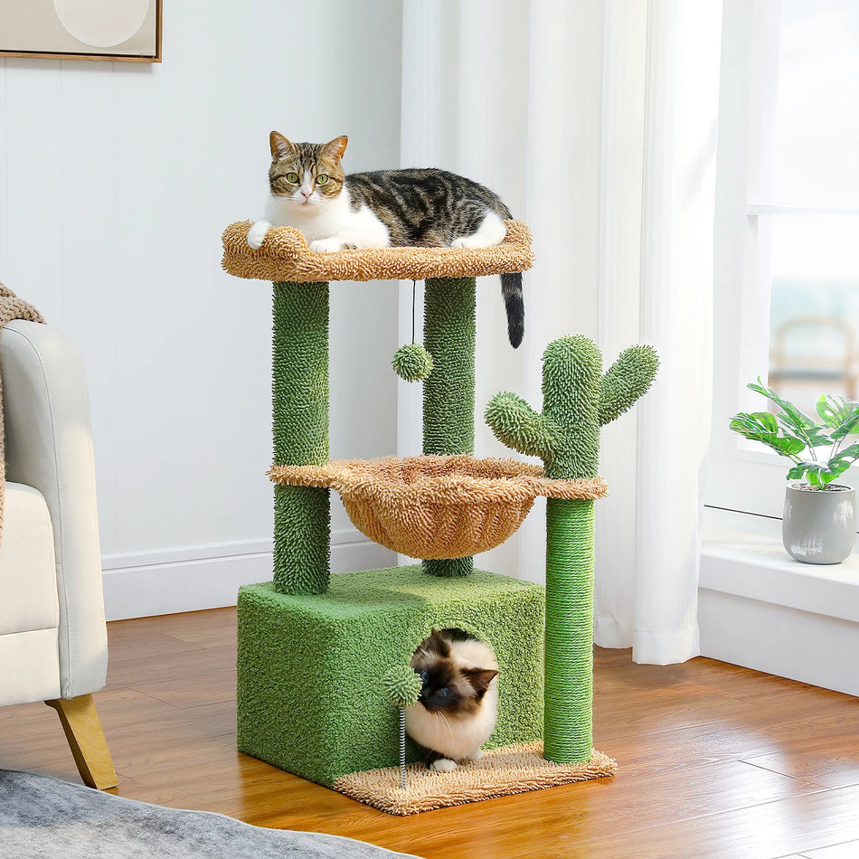 4-In-1 Cactus Cat Tree For Indoor Cat, Small Cat Tower