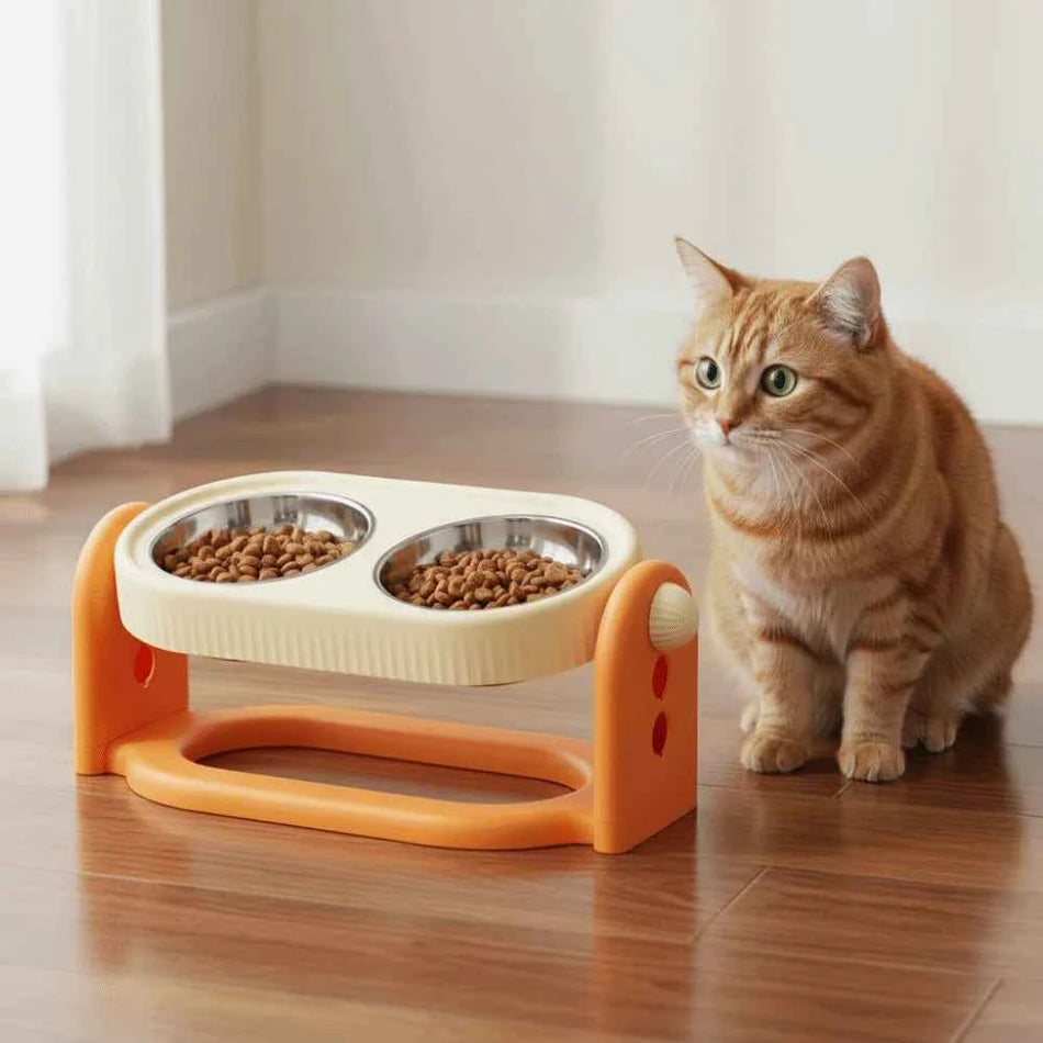 Rotatable Pet High Footed Bowl Double Bowls Non-Slip Elevated Pet Feeder Bowl Stable Detachable Pet Food Dispenser Wet Dry Food