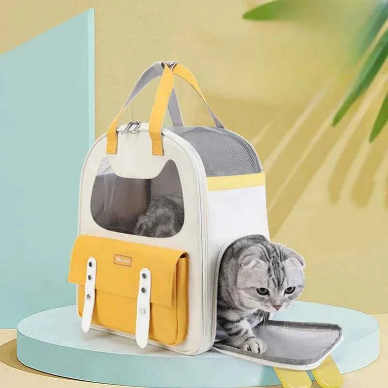 Portable Breathable Backpack for Carrying Pet Cats and Small Dogs - Pet Travel Supplies for Outdoor Use