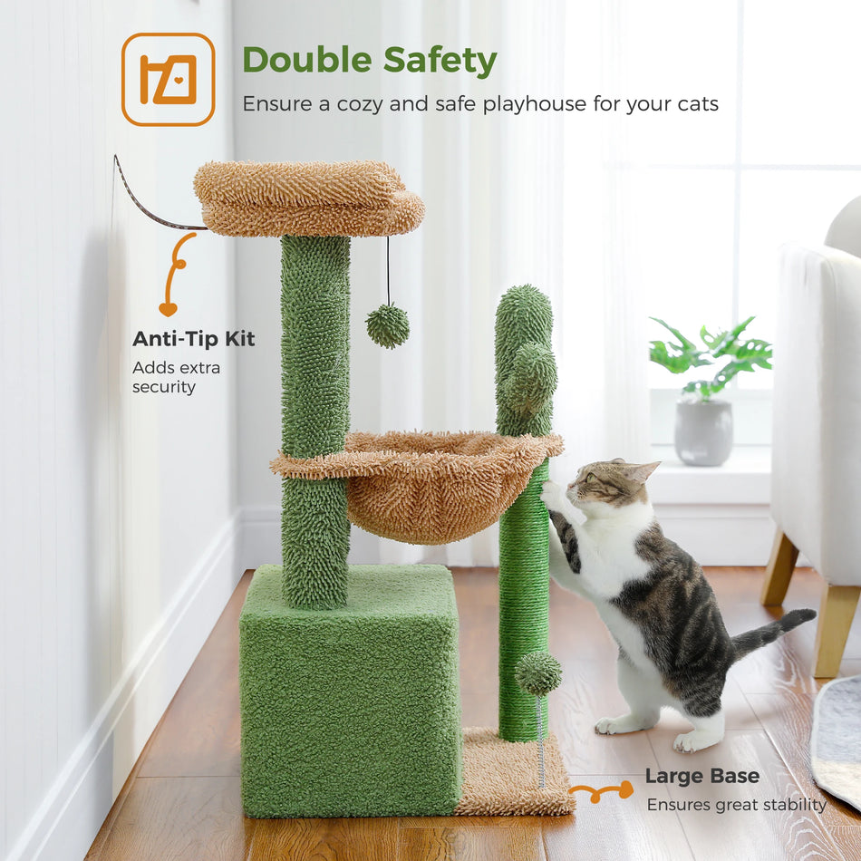 4-In-1 Cactus Cat Tree For Indoor Cat, Small Cat Tower