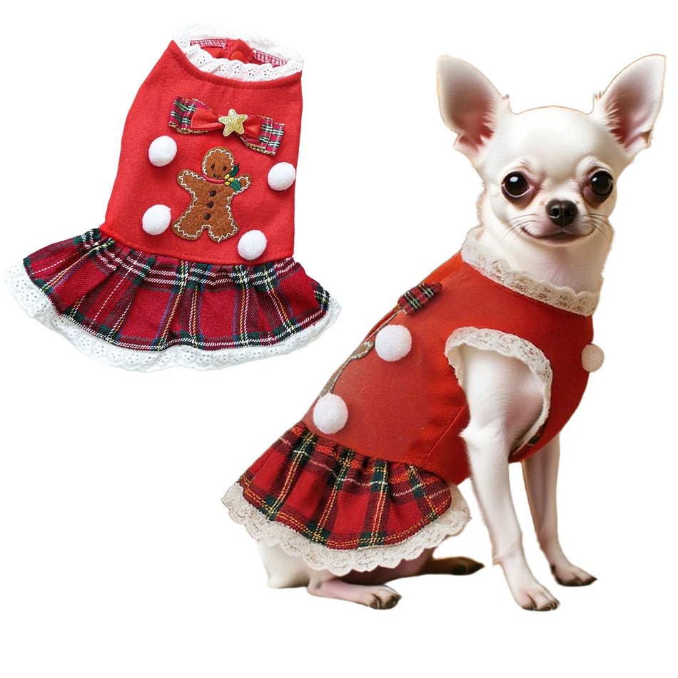 Christmas Dog Outfit, Red Puppy Dress For Small Girl,