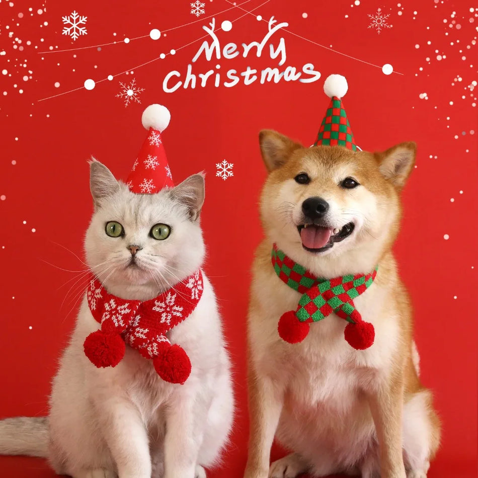 Pet Christmas Set Hat Scarf