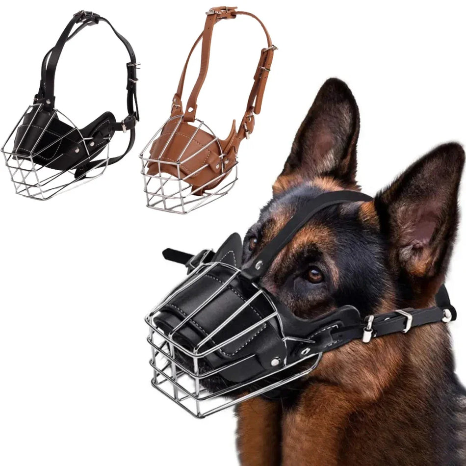 Anti Bite Metal Muzzle Breathable Leather