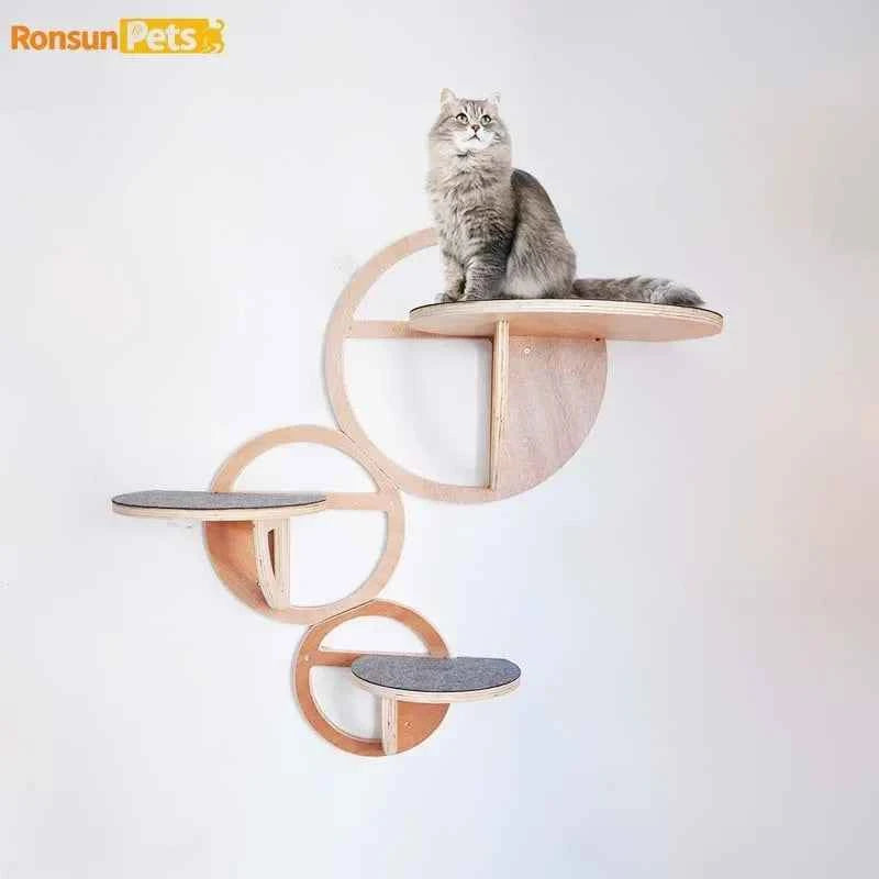 Cat Wall Climbing Set Things for Cats Toys Wood Cat Trees & Climbing Towers Pet Products Cat Hiding House Kitten Accessories