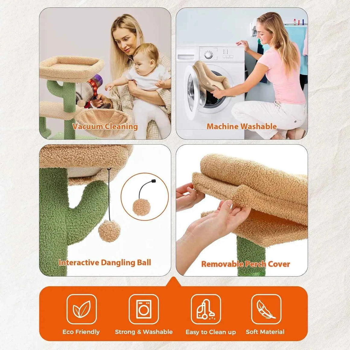 Cactus Cat Tree for Indoor Cats,  Sisal Scratching Ramp, Cozy Hammock and Removable Top Bed Perch for Kittens, Green