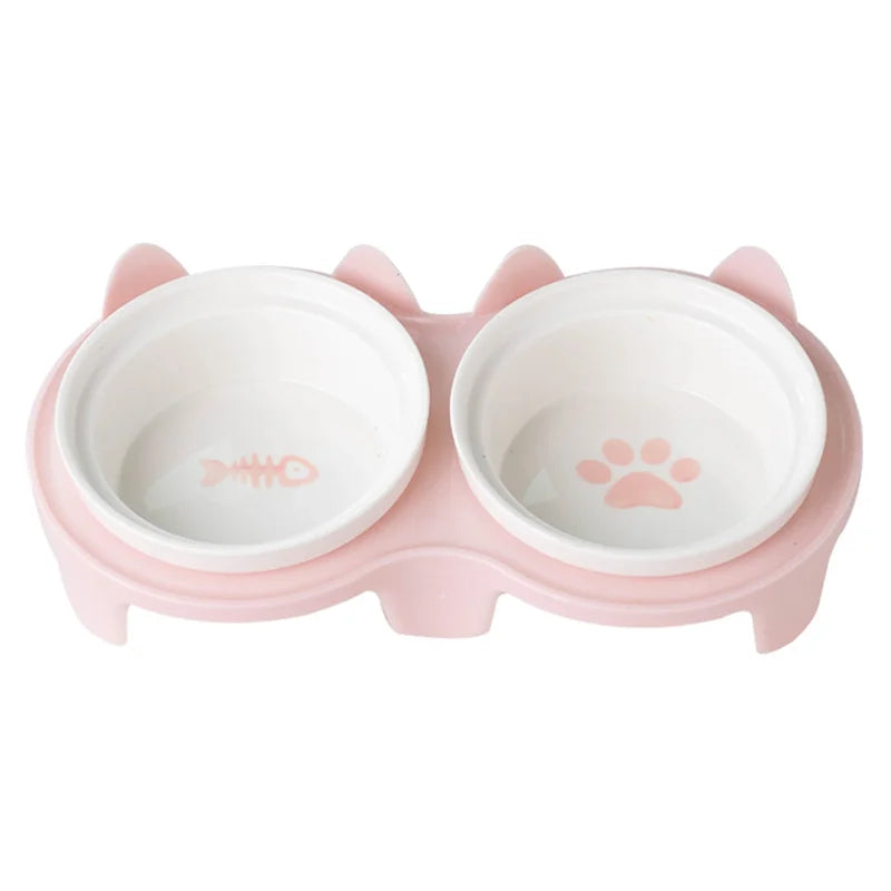 Ceramic Feeding Bowl Double Bowl Inclined