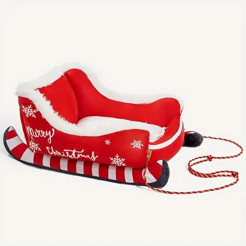 Christmas Santa Sleigh Pet Bed Festive Plush Dog Cat