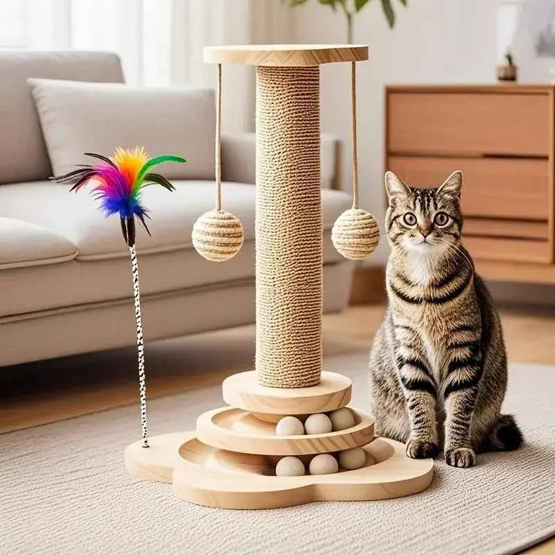 Pet Cat Toy Solid Wood Cat Turntable Funny Cat Stick Balls Durable Sisal Scratching Board Cats Supplies CatGrab Column고양이 널빤지 잡기