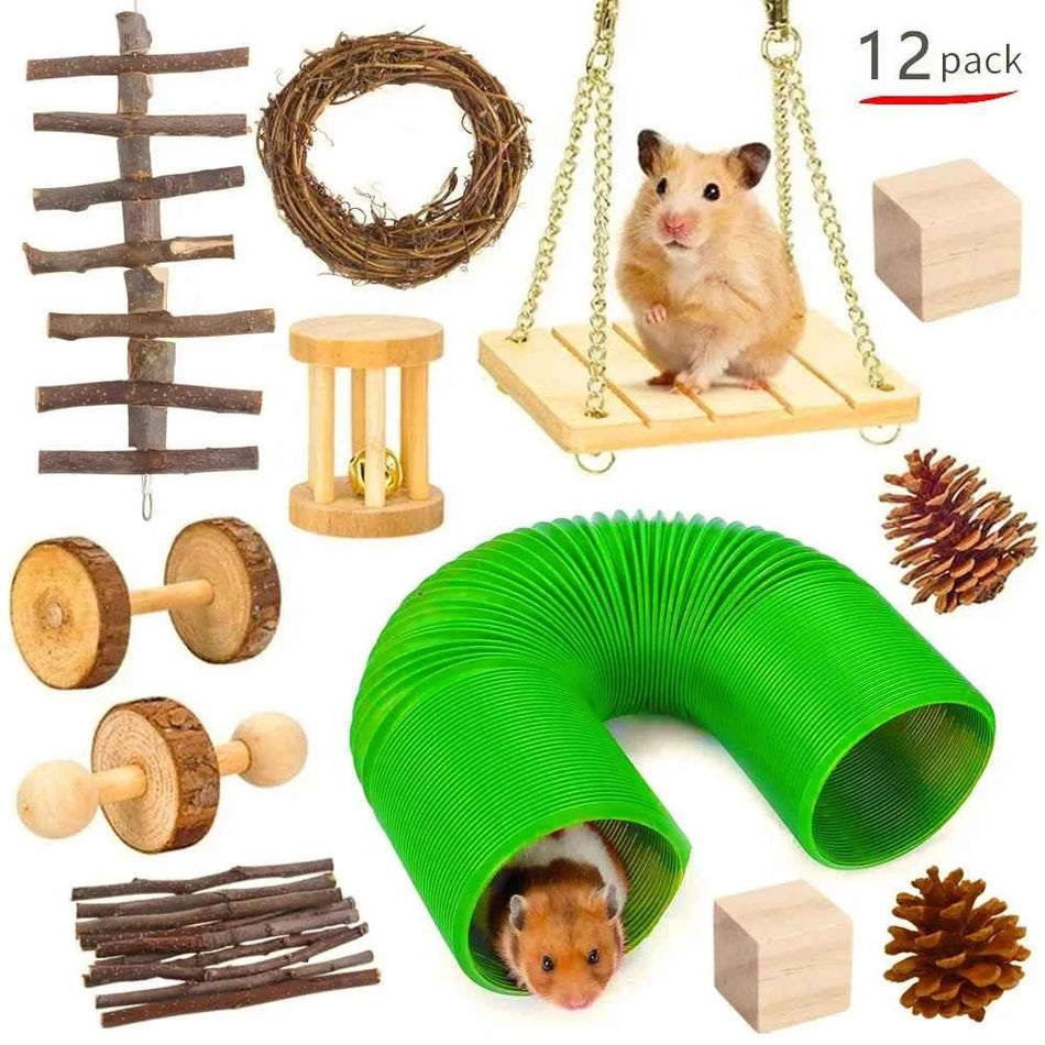 Pet Rabbit Guinea Pig Parrot Play Molar Wooden Supplies Combination Hamsters Rabbit Rat Toys Hamster Toys Set