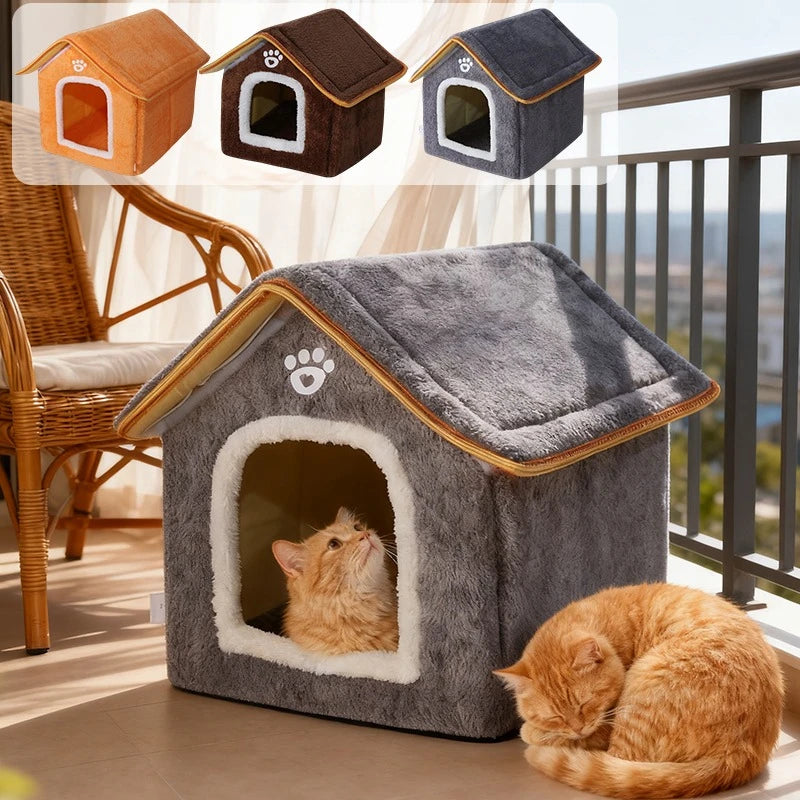 Foldable Pet Bed House For Cats,With Fully Enclosed Design,Cute