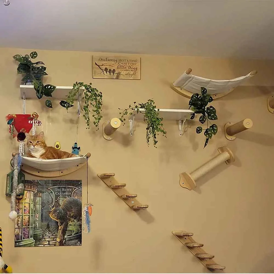 Wall Mounted Pet Furniture Cat Climbing Ladder Pet Wall Hammock, Indoor Activities, Sisal Cat Scratching Post