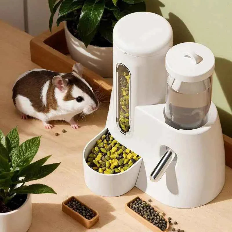 Hamster Water Feeder Small Animal Automatic Dispenser Drinking Water Bottle Bowls Dish with Food Container for Guinea Pig Rat