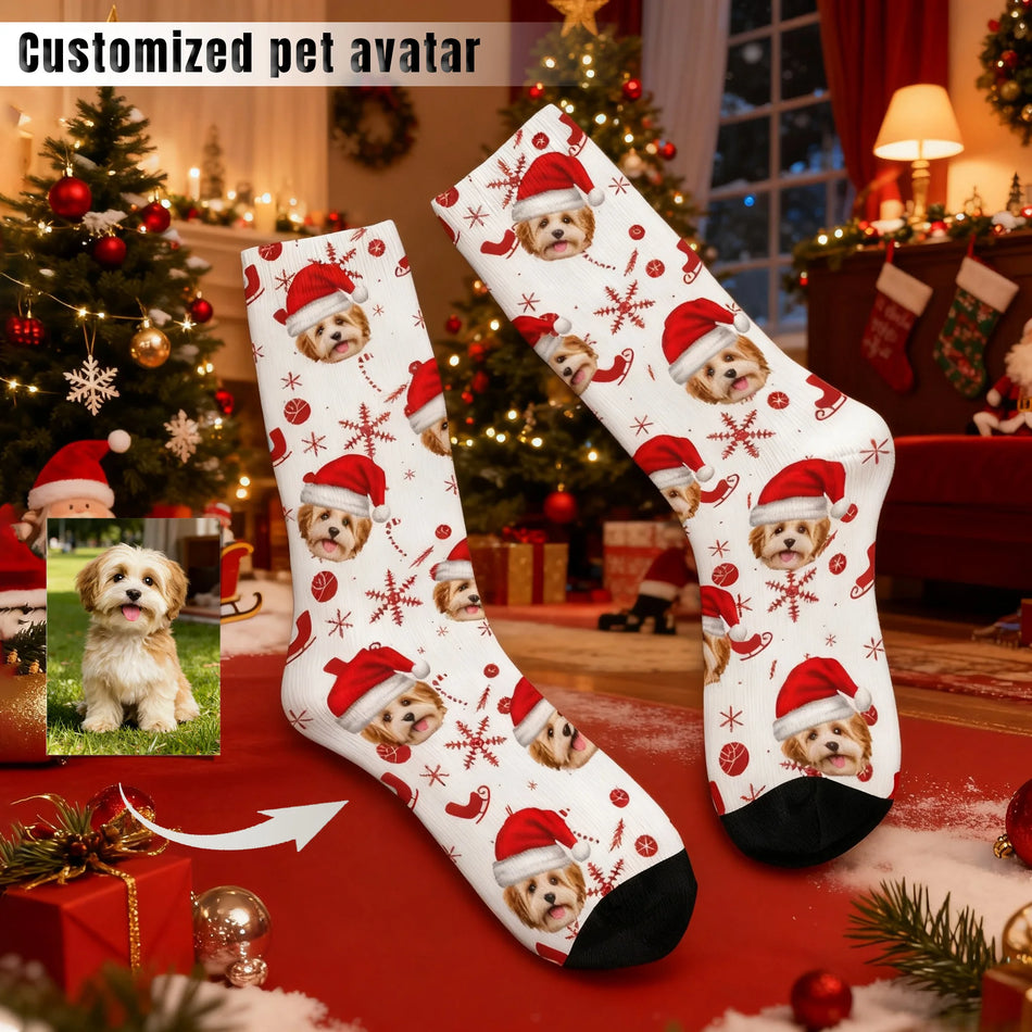 Custom Christmas Socks Using Pet Photo Personalized Holiday Dog