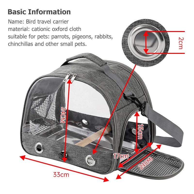 Portable Bird Carrier With Stainless Steel Pet Carrier Bag