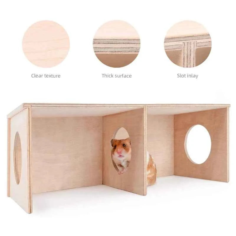 Hamster House Wood Hideout Chamber Natural Wood Nest Habitat for Gerbils Hamsters Natural Materials Guinea-Pigs