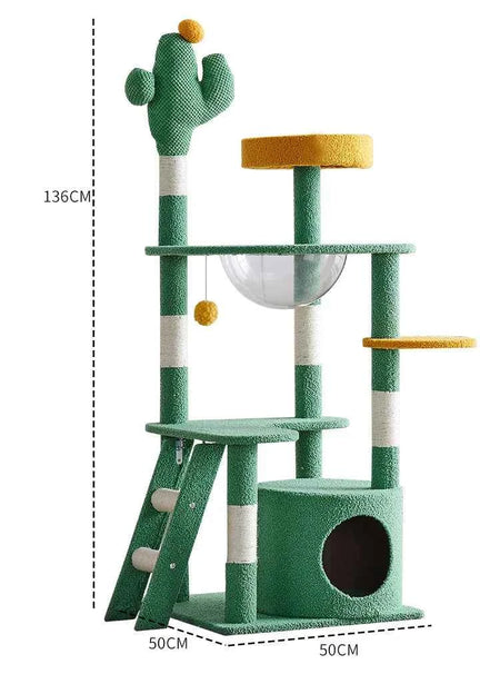 Cactus Cat Tree,Large Multi-Level Cats Climbing Tower, Scratching Post, Cozy Pet Bed