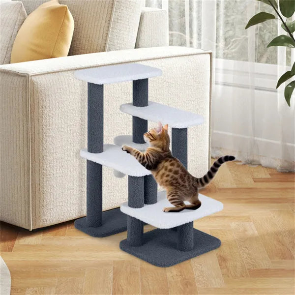 2-in-1 Cat Stairs & Tree With Sisal Scratching Post, 4 Levels Pet